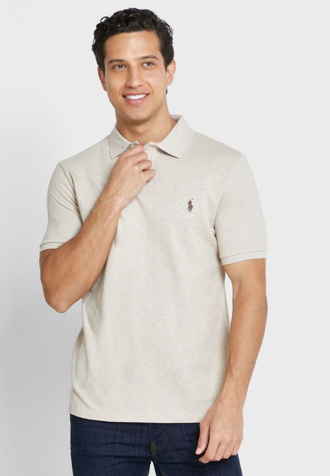 Béžové pánské základní polokošile Ralph Lauren Béžové pánské základní polokošile Ralph Lauren