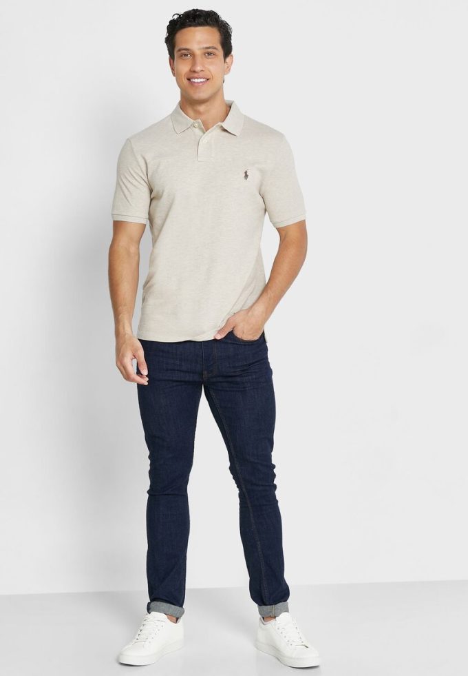 Béžové pánské základní polokošile Ralph Lauren Béžové pánské základní polokošile Ralph Lauren