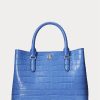 Dámské embosované kožené tašky New England Blue Ralph Lauren Medium Marcy Satchel