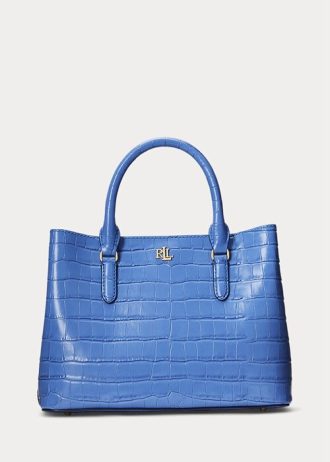 Dámské embosované kožené tašky New England Blue Ralph Lauren Medium Marcy Satchel
