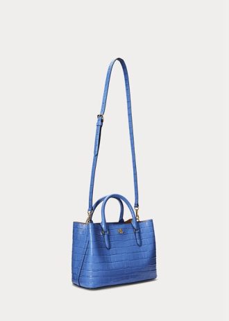 Dámské embosované kožené tašky New England Blue Ralph Lauren Medium Marcy Satchel