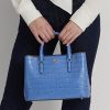 Dámské embosované kožené tašky New England Blue Ralph Lauren Medium Marcy Satchel