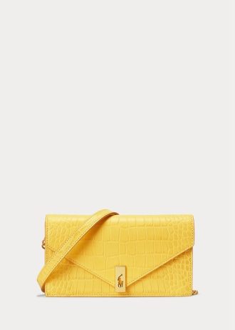 Dámské řetízkové peněženky Ralph Lauren Polo ID Croc hořčice