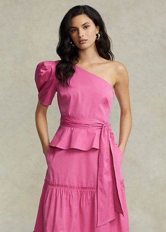 Dámské fuchsiové bavlněné topy Ralph Lauren s páskem na jedno rameno