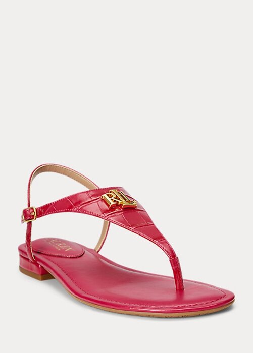Dámské fuchsiové kožené sandály Ralph Lauren Ellington s reliéfem Dámské fuchsiové kožené sandály Ralph Lauren Ellington s reliéfem