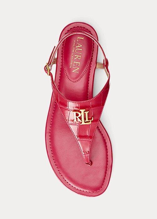 Dámské fuchsiové kožené sandály Ralph Lauren Ellington s reliéfem Dámské fuchsiové kožené sandály Ralph Lauren Ellington s reliéfem