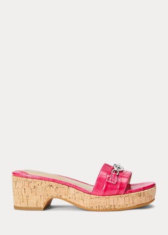 Dámské fuchsiové kožené sandály Ralph Lauren Roxanne s reliéfem Dámské fuchsiové kožené sandály Ralph Lauren Roxanne s reliéfem