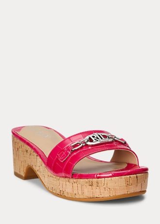 Dámské fuchsiové kožené sandály Ralph Lauren Roxanne s reliéfem Dámské fuchsiové kožené sandály Ralph Lauren Roxanne s reliéfem