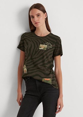Dámská olivová trička Ralph Lauren Zebra-Print Jersey