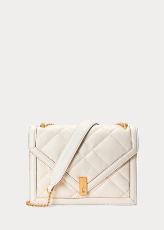 Dámské prošívané kožené kabelky Ralph Lauren Polo ID v barvě Ivory