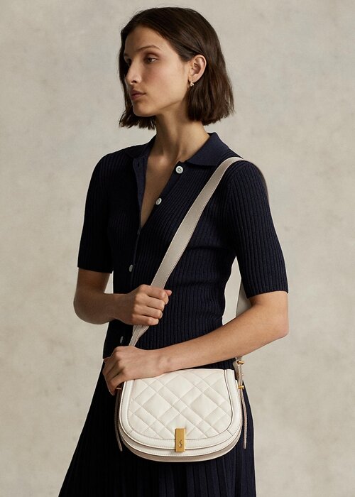 Dámské prošívané kožené sedlové brašny Ralph Lauren Polo ID v barvě Ivory Dámské prošívané kožené sedlové brašny Ralph Lauren Polo ID v barvě Ivory
