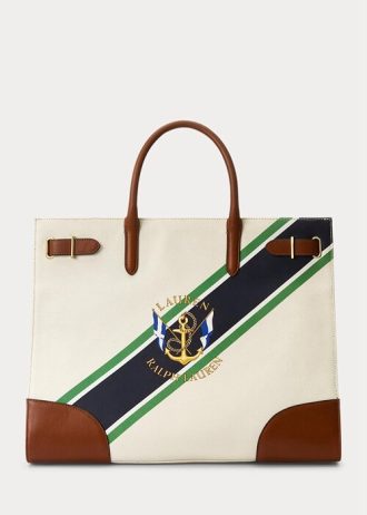 Dámské velké kabelky Devyn s potiskem na plátně Ralph Lauren s přírodním/grafickým pruhem