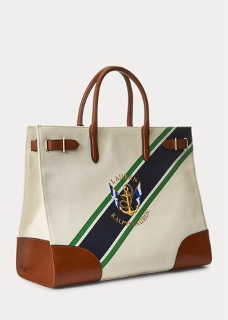 Dámské velké kabelky Devyn s potiskem na plátně Ralph Lauren s přírodním/grafickým pruhem