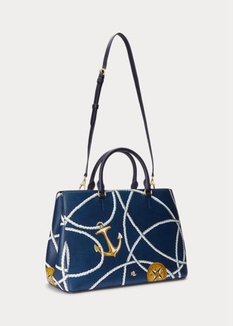 Dámské velké kožené kabelky Hanna Crosshatch Ralph Lauren s motivem námořnického lana