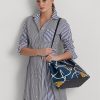 Dámské velké kožené kabelky Hanna Crosshatch Ralph Lauren s motivem námořnického lana