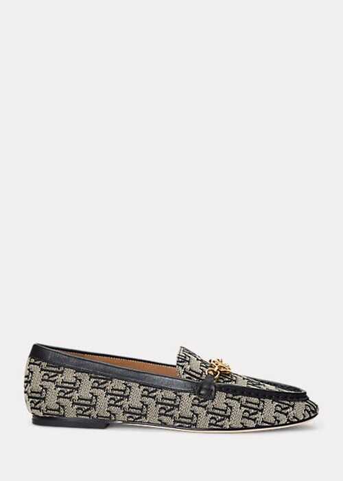 Šedé dámské žakárové mokasíny Ralph Lauren Averi II s monogramem Šedé dámské žakárové mokasíny Ralph Lauren Averi II s monogramem