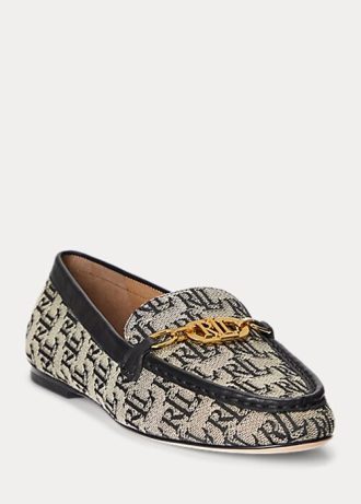 Šedé dámské žakárové mokasíny Ralph Lauren Averi II s monogramem Šedé dámské žakárové mokasíny Ralph Lauren Averi II s monogramem