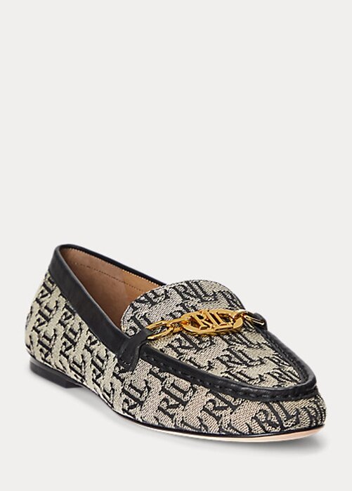 Šedé dámské žakárové mokasíny Ralph Lauren Averi II s monogramem Šedé dámské žakárové mokasíny Ralph Lauren Averi II s monogramem