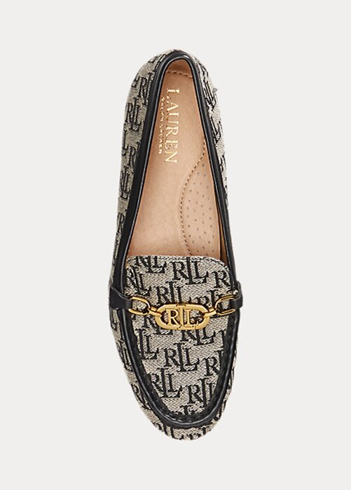 Šedé dámské žakárové mokasíny Ralph Lauren Averi II s monogramem Šedé dámské žakárové mokasíny Ralph Lauren Averi II s monogramem