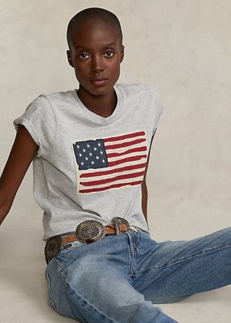 Šedá dámská bavlněná trička Ralph Lauren Flag