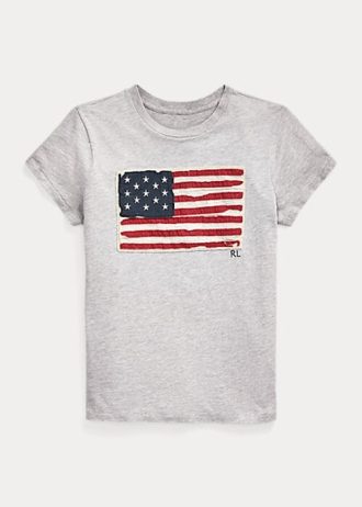 Šedá dámská bavlněná trička Ralph Lauren Flag