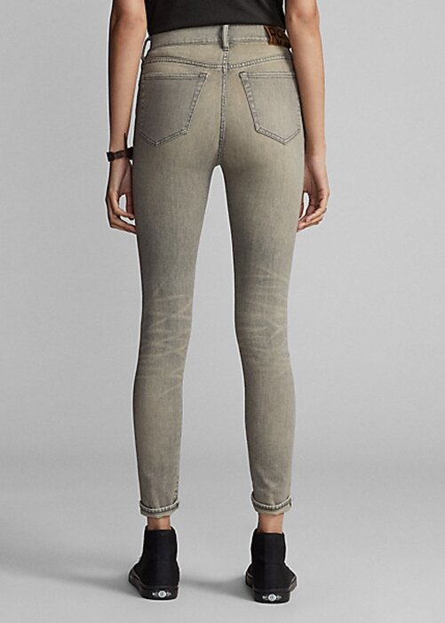Šedé dámské džíny Ralph Lauren Stretch High Skinny Distressed Šedé dámské džíny Ralph Lauren Stretch High Skinny Distressed