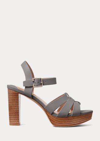 Šedé dámské kožené sandály Ralph Lauren Soffia Nappa Šedé dámské kožené sandály Ralph Lauren Soffia Nappa