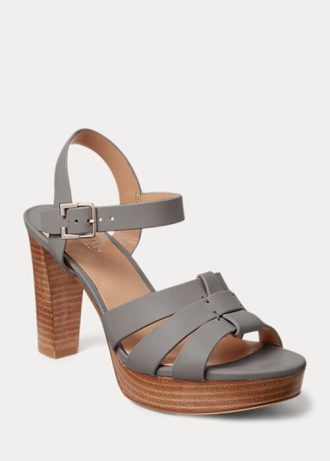 Šedé dámské kožené sandály Ralph Lauren Soffia Nappa Šedé dámské kožené sandály Ralph Lauren Soffia Nappa