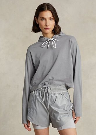 Šedé dámské mikiny Ralph Lauren Cropped Cotton Jersey Šedé dámské mikiny Ralph Lauren Cropped Cotton Jersey