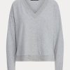 Šedé dámské mikiny Ralph Lauren Jersey Jersey s výstřihem do V