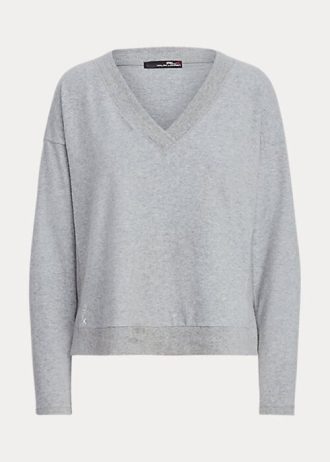 Šedé dámské mikiny Ralph Lauren Jersey Jersey s výstřihem do V Šedé dámské mikiny Ralph Lauren Jersey Jersey s výstřihem do V