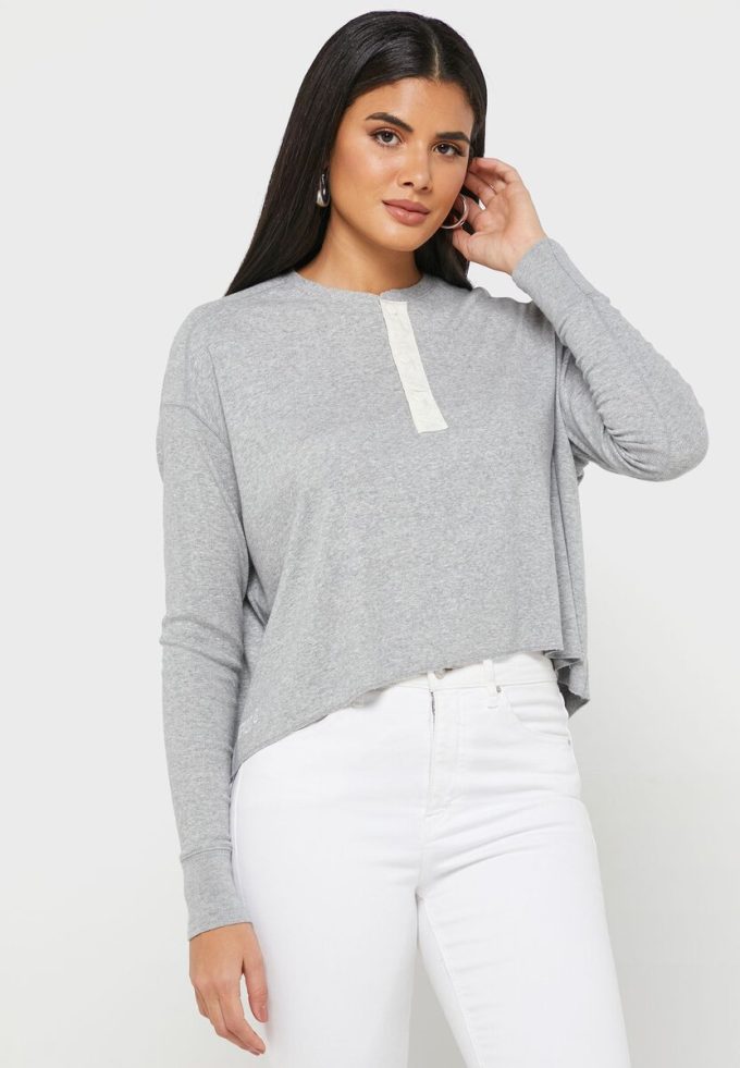 Šedé dámské pletené topy Ralph Lauren Crew Neck