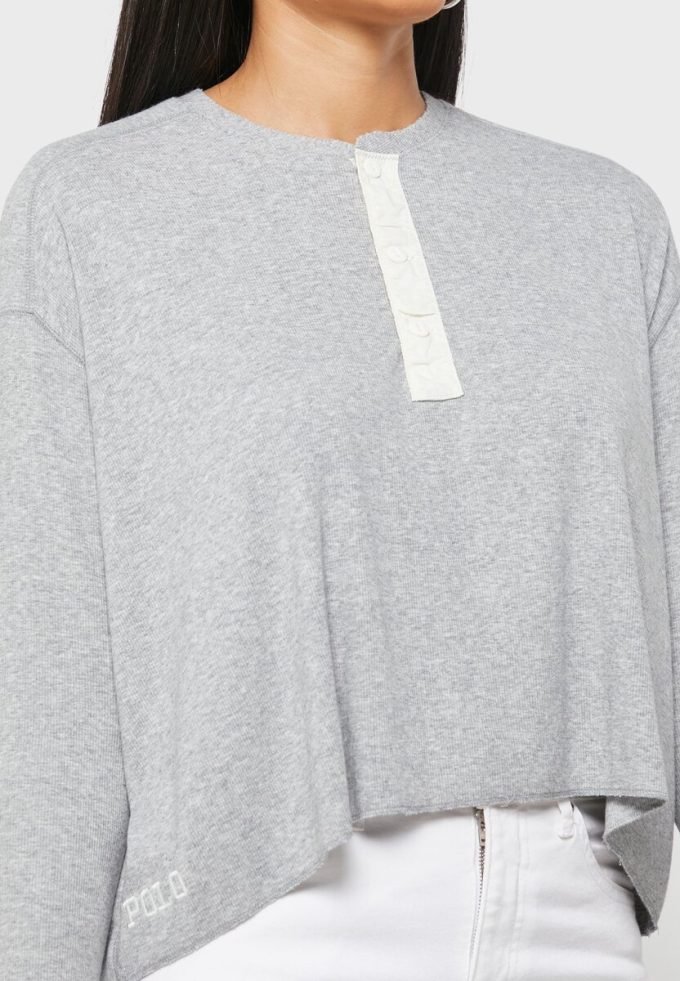 Šedé dámské pletené topy Ralph Lauren Crew Neck
