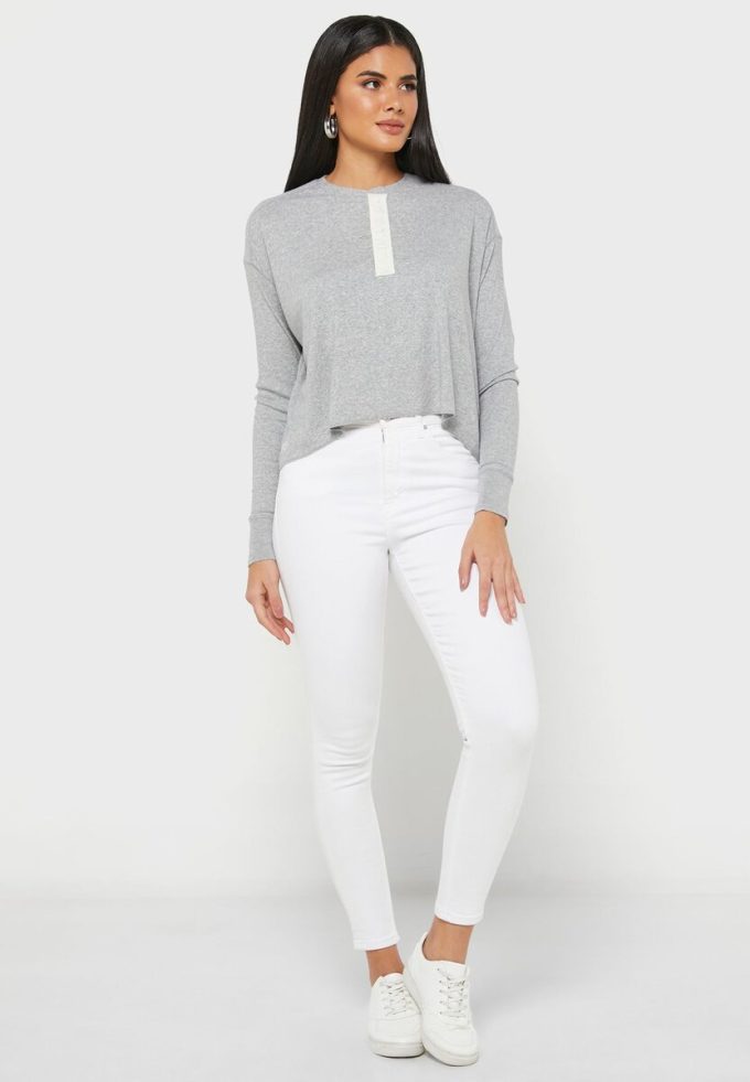Šedé dámské pletené topy Ralph Lauren Crew Neck
