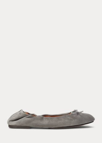 Šedé dámské ploché boty Ralph Lauren The Suede Pony Ballet Šedé dámské ploché boty Ralph Lauren The Suede Pony Ballet
