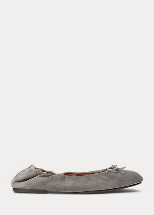 Šedé dámské ploché boty Ralph Lauren The Suede Pony Ballet Šedé dámské ploché boty Ralph Lauren The Suede Pony Ballet