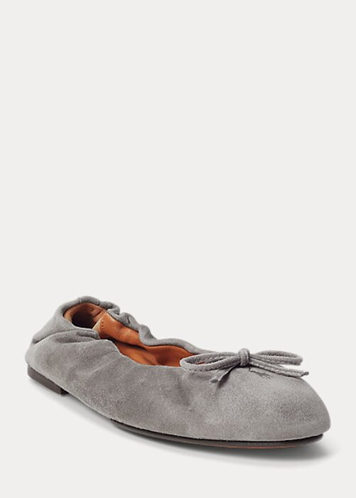 Šedé dámské ploché boty Ralph Lauren The Suede Pony Ballet Šedé dámské ploché boty Ralph Lauren The Suede Pony Ballet