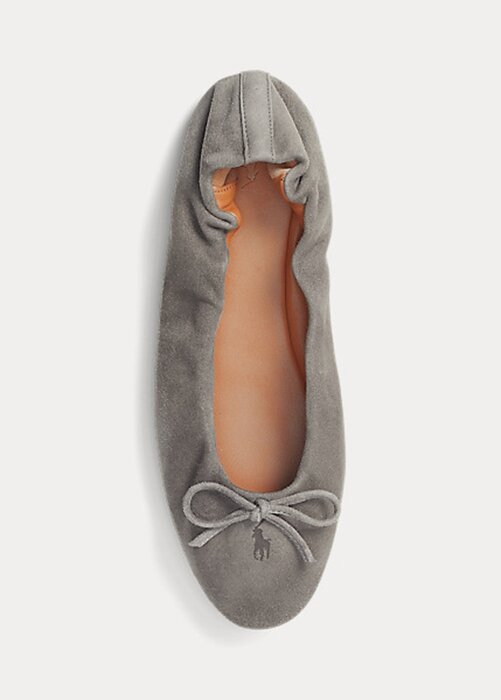 Šedé dámské ploché boty Ralph Lauren The Suede Pony Ballet Šedé dámské ploché boty Ralph Lauren The Suede Pony Ballet