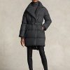 Šedé dámské prošívané dvouřadé péřové kabáty Ralph Lauren