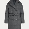 Šedé dámské prošívané dvouřadé péřové kabáty Ralph Lauren