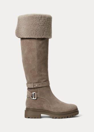 Šedé dámské semišové boty Ralph Lauren Cristine
