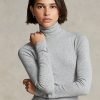 Šedá dámská trička Ralph Lauren Stretch s žebrovaným rolákem Šedá dámská trička Ralph Lauren Stretch s žebrovaným rolákem