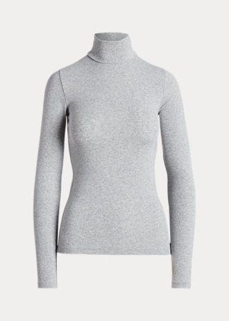 Šedá dámská trička Ralph Lauren Stretch s žebrovaným rolákem