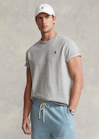 Šedá pánská dresová trička Ralph Lauren Classic Fit těžké váhy