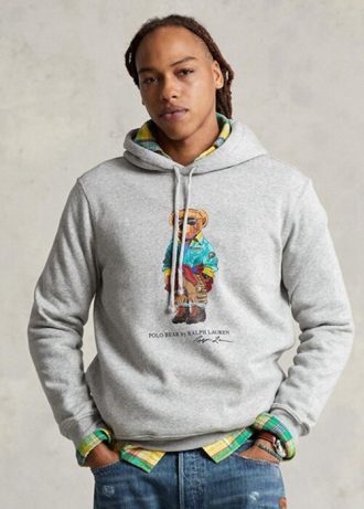 Šedá pánská fleecová mikina s kapucí Ralph Lauren Polo Bear