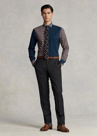 Šedé pánské kalhoty Slim Fit vlněné keprové kalhoty Ralph Lauren