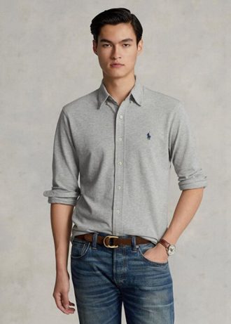 Šedé pánské košile z peříčkové síťoviny Ralph Lauren Šedé pánské košile z peříčkové síťoviny Ralph Lauren