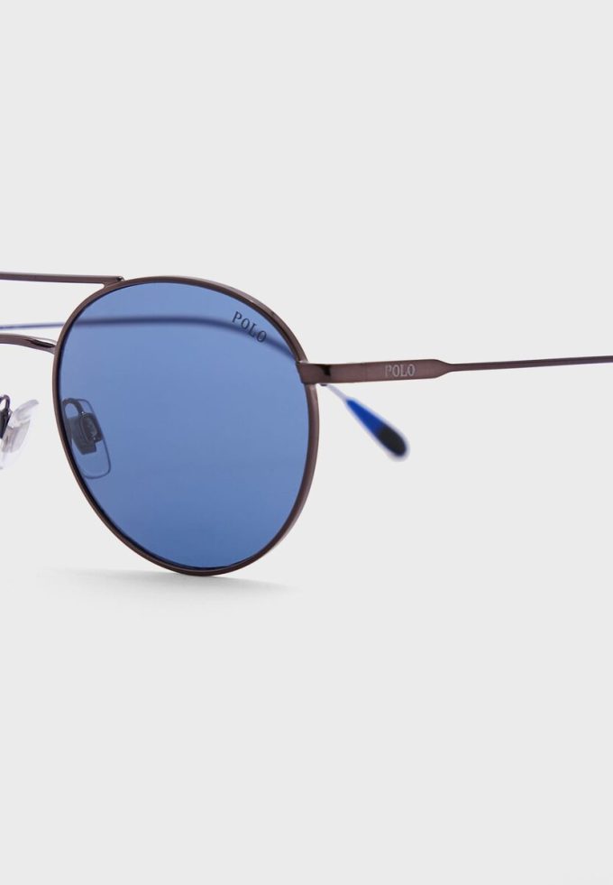 Šedé pánské kulaté sluneční brýle Ralph Lauren 0Ph3136
