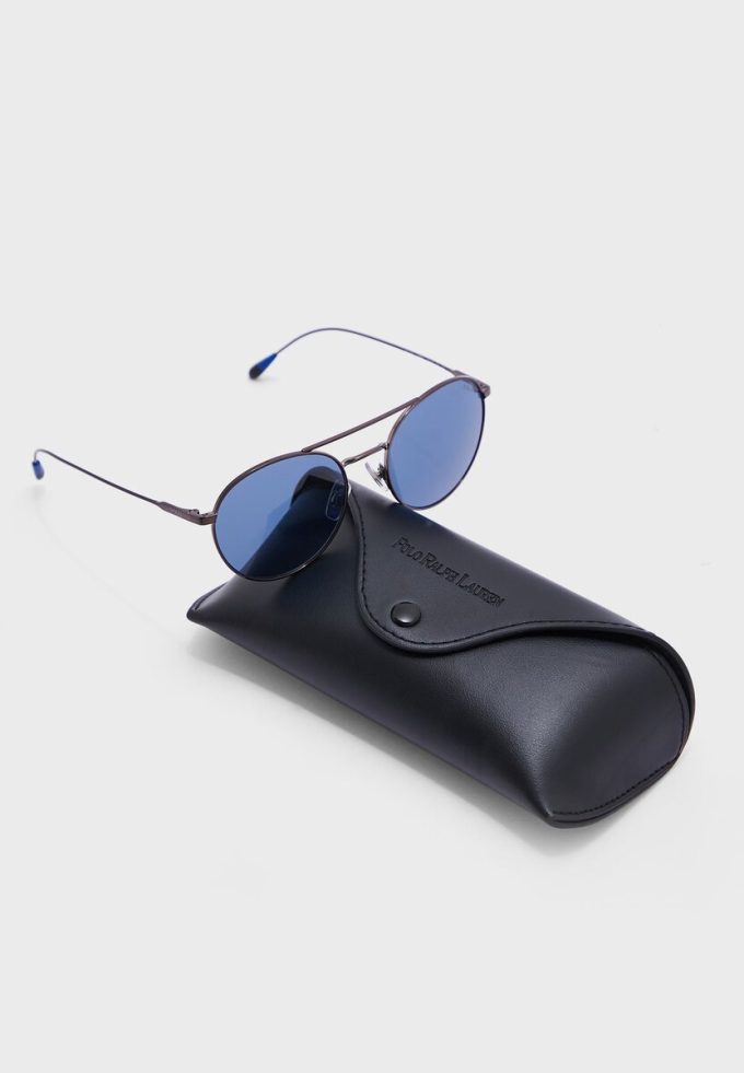 Šedé pánské kulaté sluneční brýle Ralph Lauren 0Ph3136