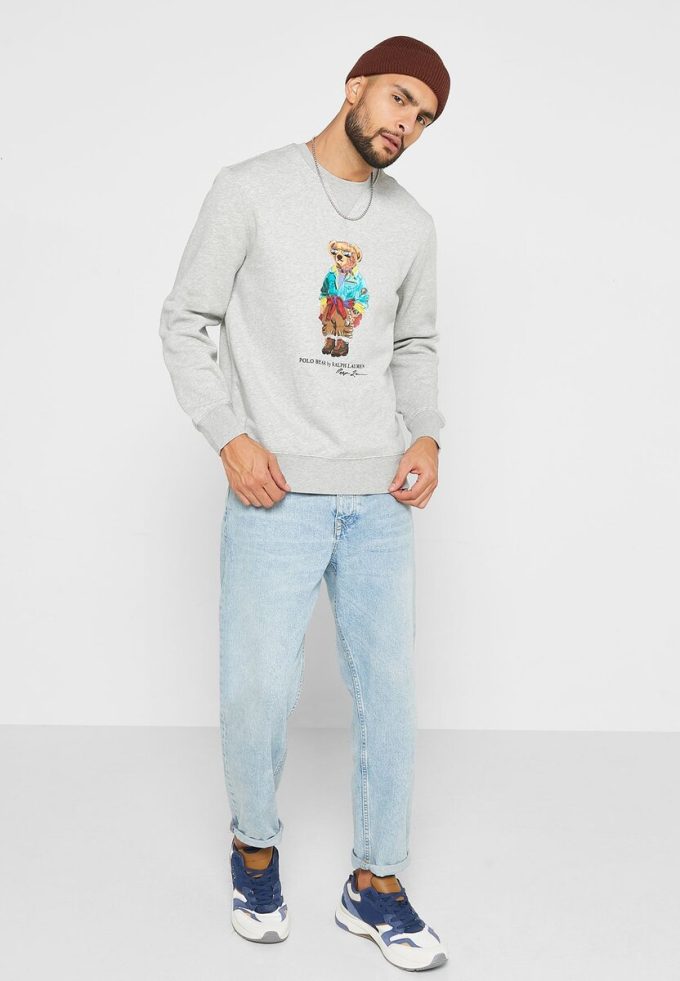 Šedá pánská mikina Polo Bear s potiskem Ralph Lauren Šedá pánská mikina Polo Bear s potiskem Ralph Lauren